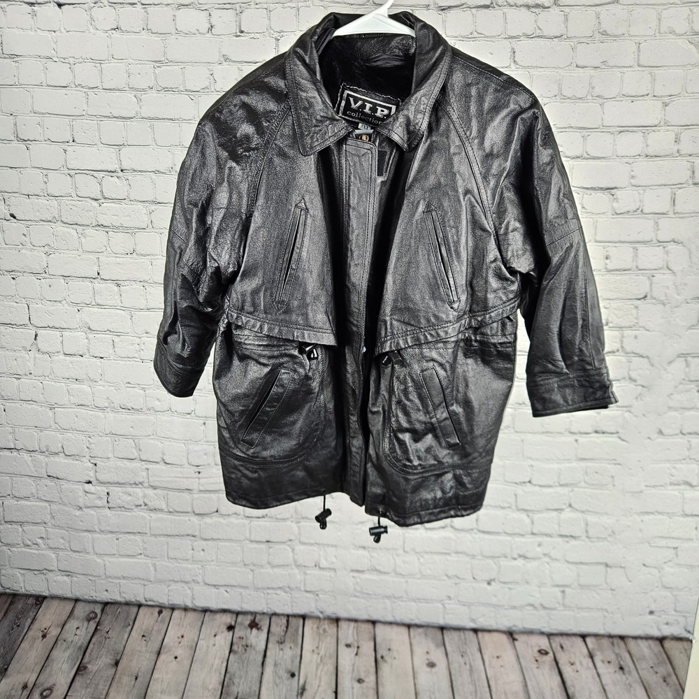 VIP Collection Mens 3XL Black Leather Jacket Faux Fur Lined Parka Coat
